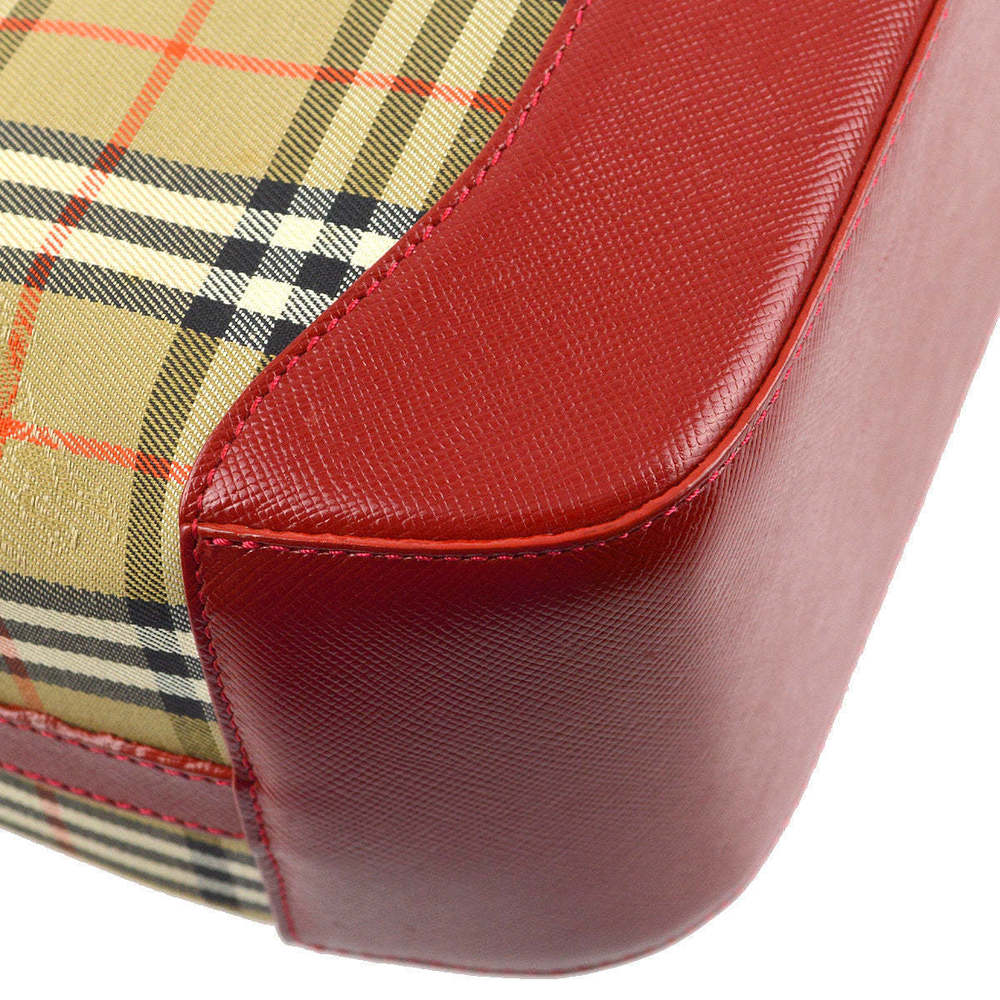 BURBERRY Red Beige House Check Handbag 172316 - Picture 6 of 10